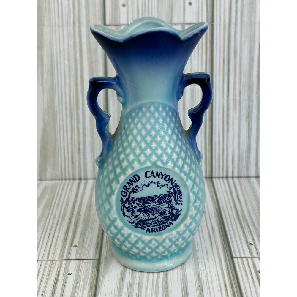 Vintage Anco Souvenir Bud Vase Grand Canyon AZ Blue Ombre Decal Made In Japan 5"